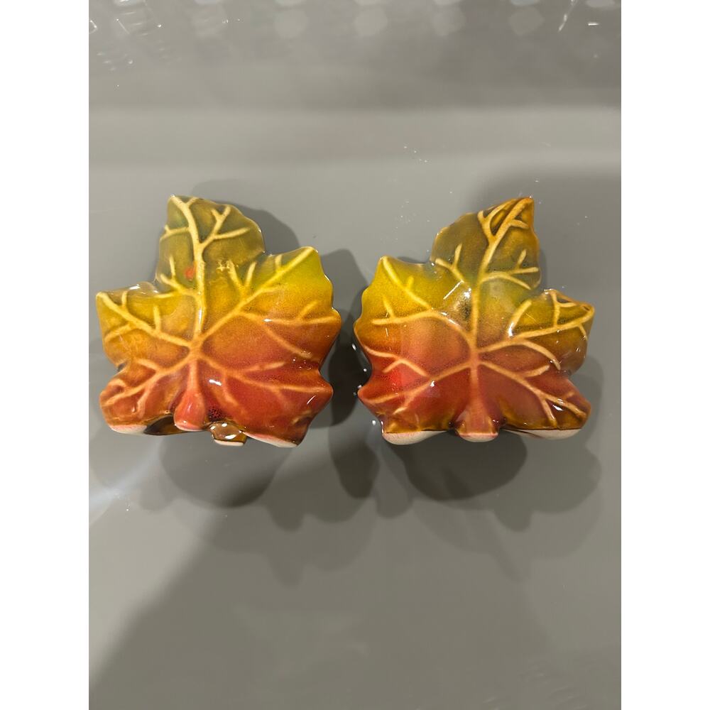 Salt and pepper maple leaf vintage porcelain autumnal colors